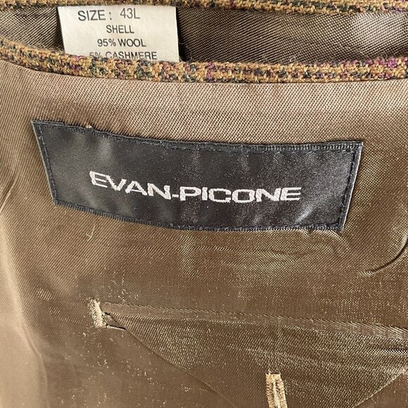 Evan Picone Blazer Men 43L Brown Green Purple Tan Plaid Wool Cashmere Jacket VTG - Picture 8 of 16